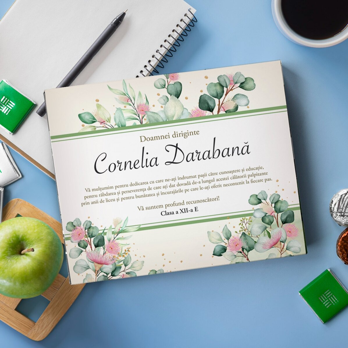 Scatola di cioccolatini personalizzata con un messaggio di ringraziamento per la professoressa respo
