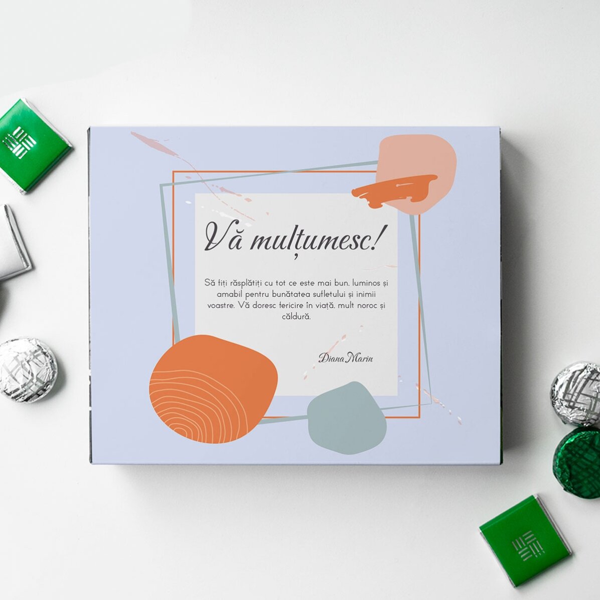 Scatola di cioccolatini personalizzata con un messaggio di ringraziamento