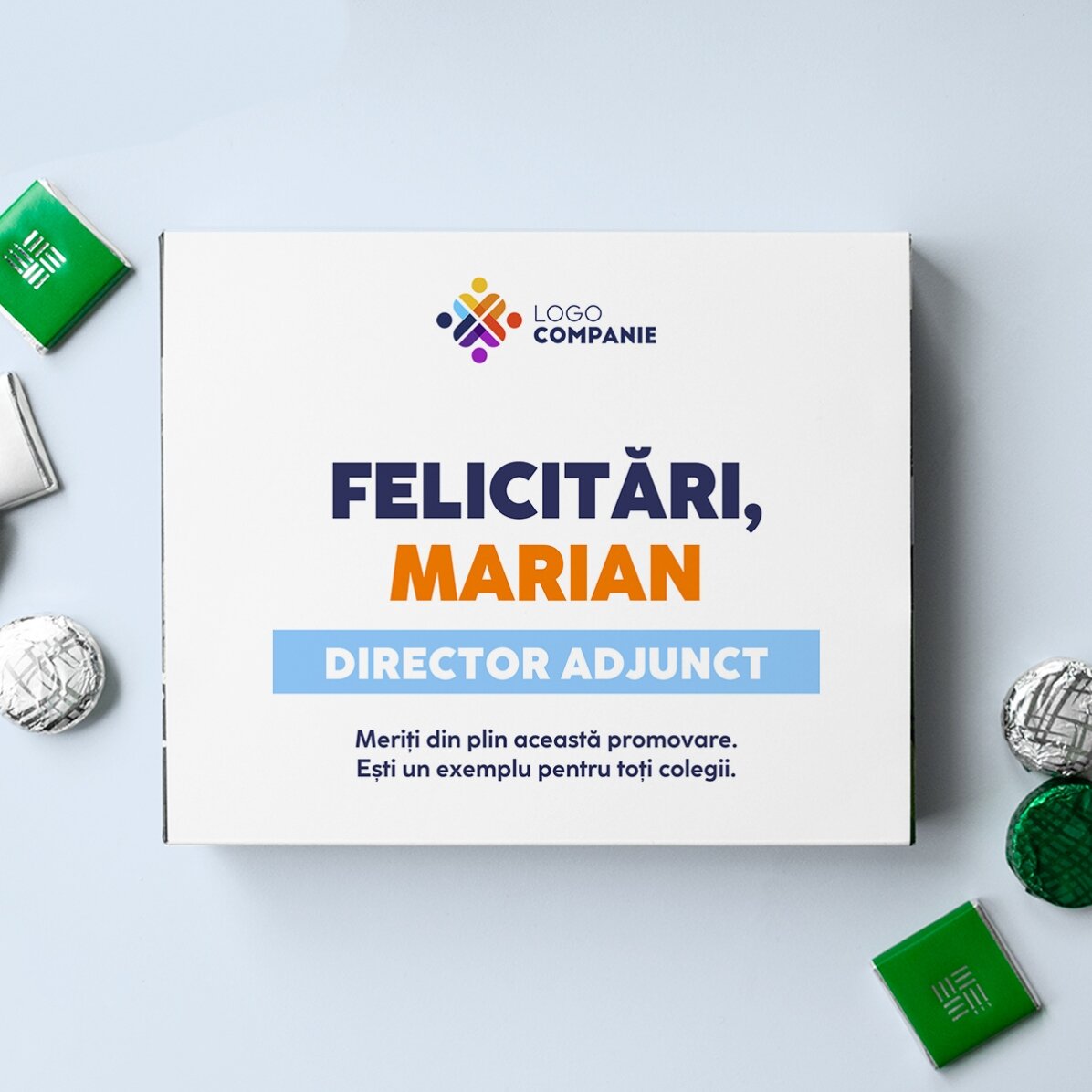 Scatola di cioccolatini personalizzata con messaggio e logo per i dipendenti