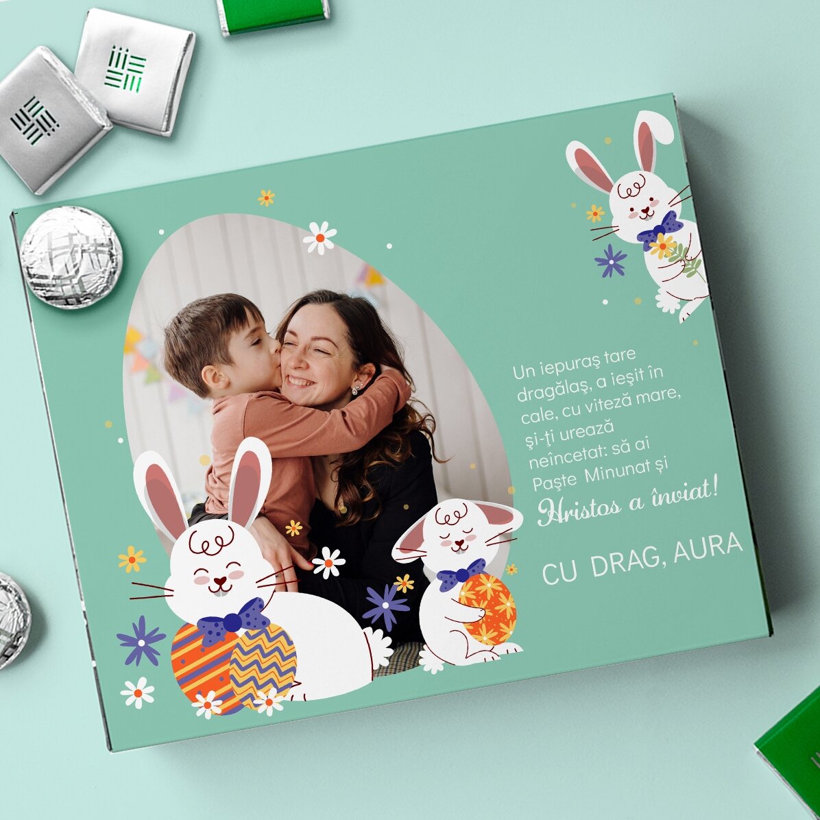 Scatola di cioccolatini personalizzata con una foto e un messaggio - Coniglietto