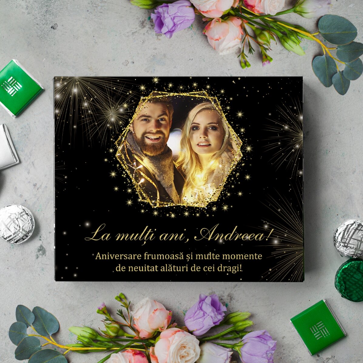 Scatola di cioccolatini personalizzata con foto e testo - Golden