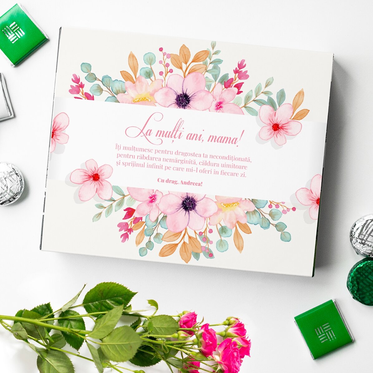 Scatola di cioccolatini personalizzata con una dedica per la mamma - Buon compleanno, mamma!