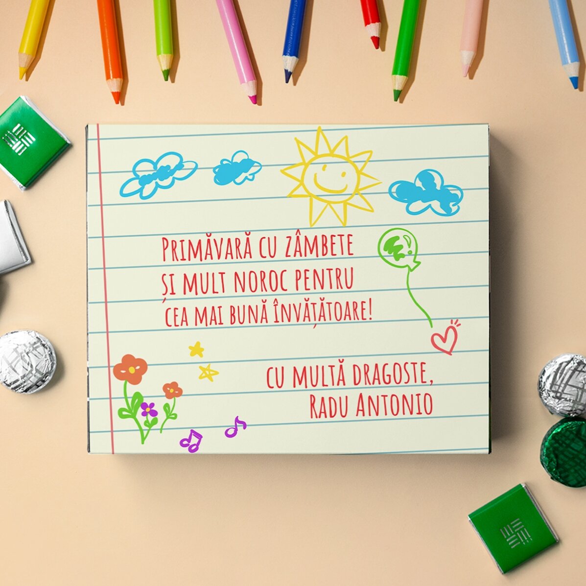 Scatola di caramelle personalizzata con una dedica per la maestra d