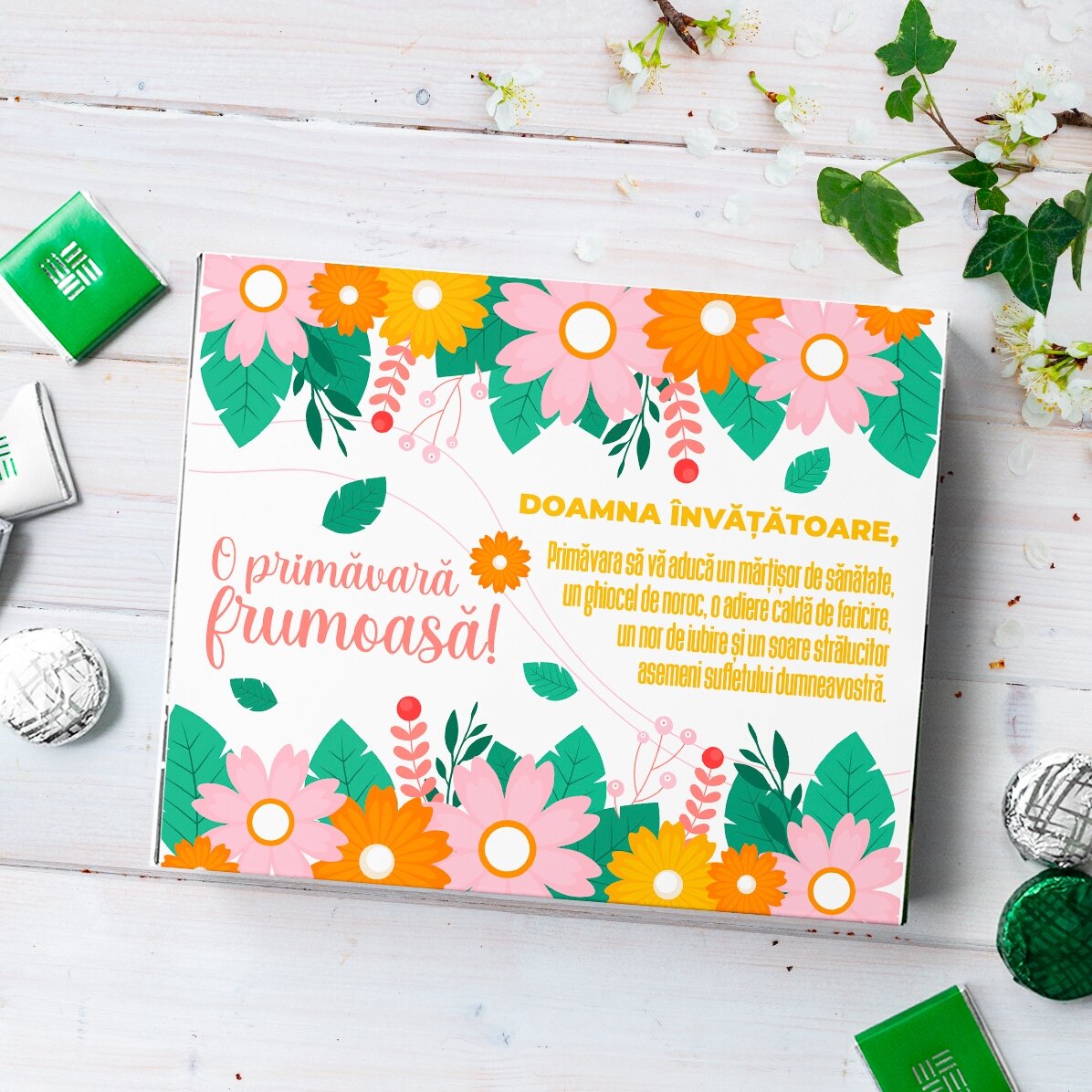 Scatola di cioccolatini personalizzata con scritta - Primavera in fiore