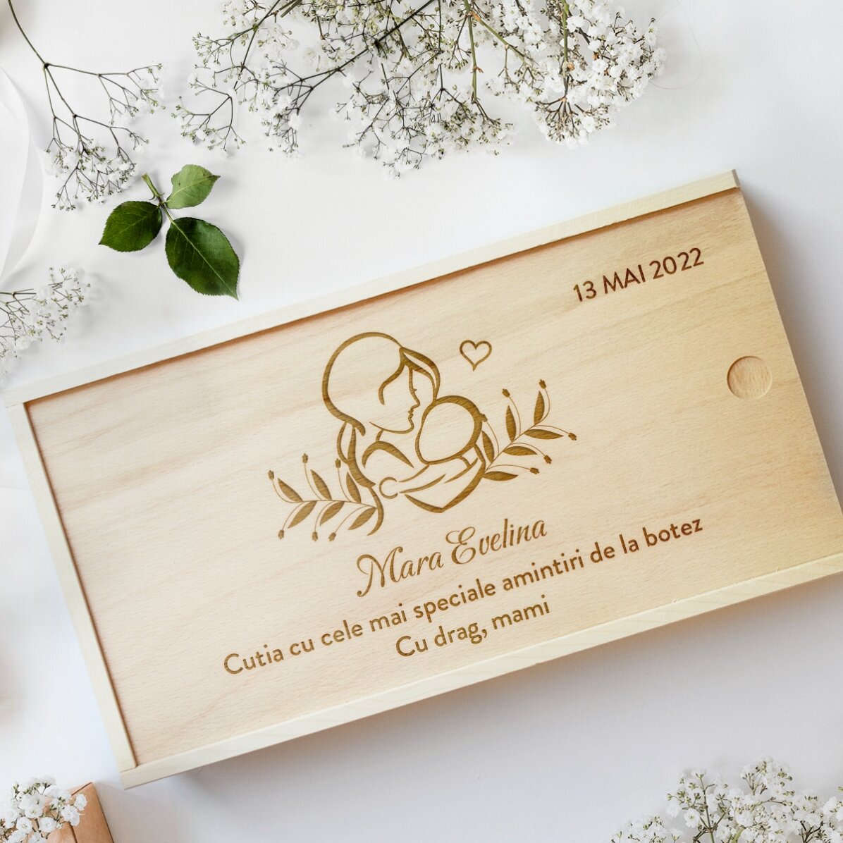 Scatola regalo personalizzata in legno - Ricordi del battesimo