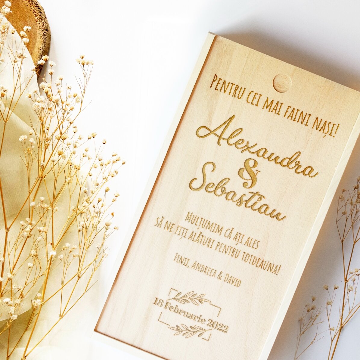 Scatola regalo personalizzata in legno con data e messaggio - Per i padrini più fantastici!