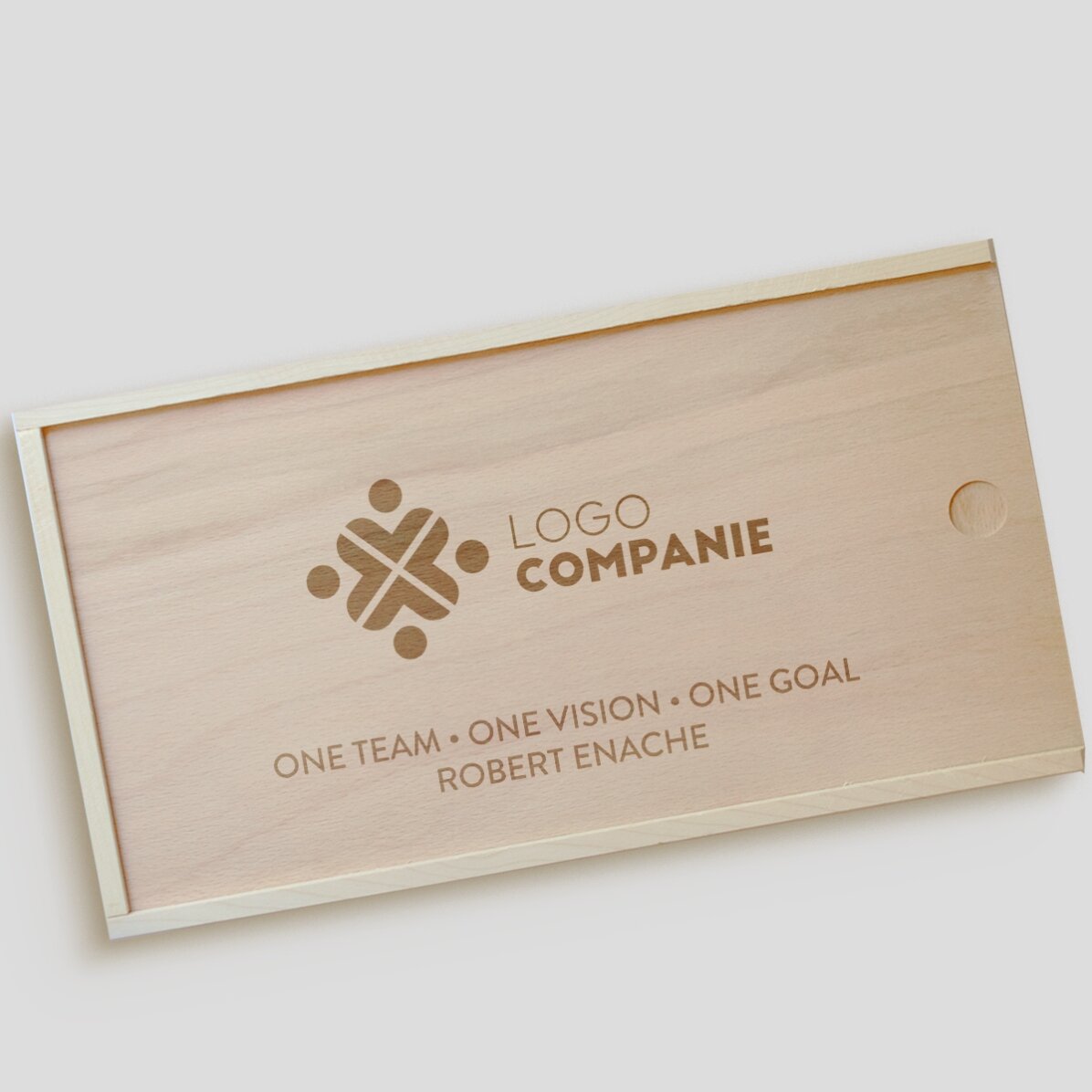 Scatola regalo personalizzata in legno con logo e testo