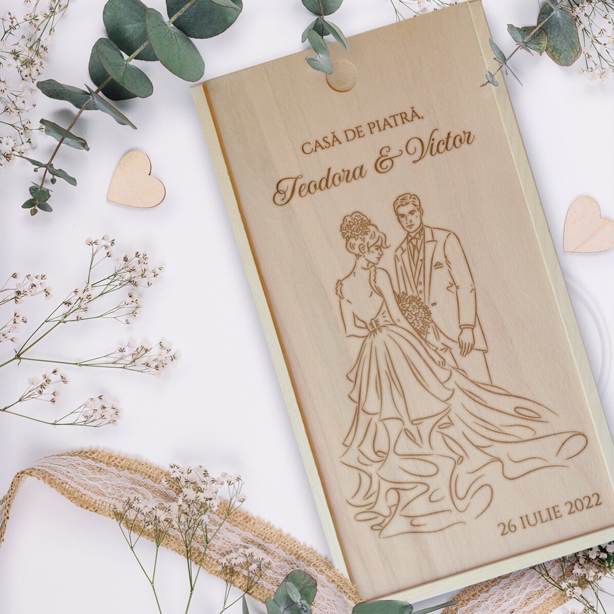 Scatola regalo personalizzata in legno con messaggio - Casa de piatra
