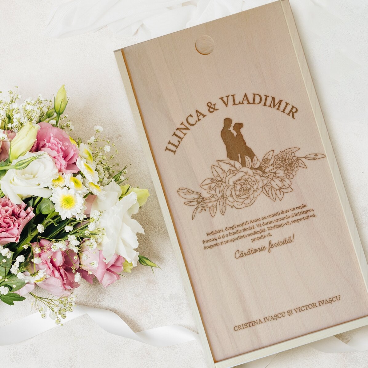 Scatola regalo personalizzata in legno con messaggio - Regalo di nozze
