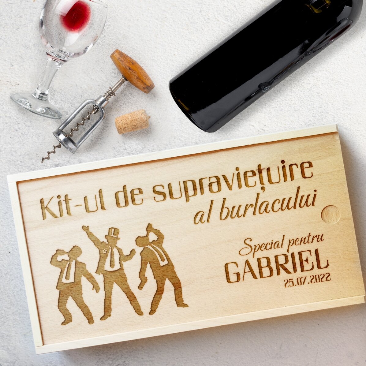Scatola regalo personalizzata in legno con messaggio - Kit di sopravvivenza per l