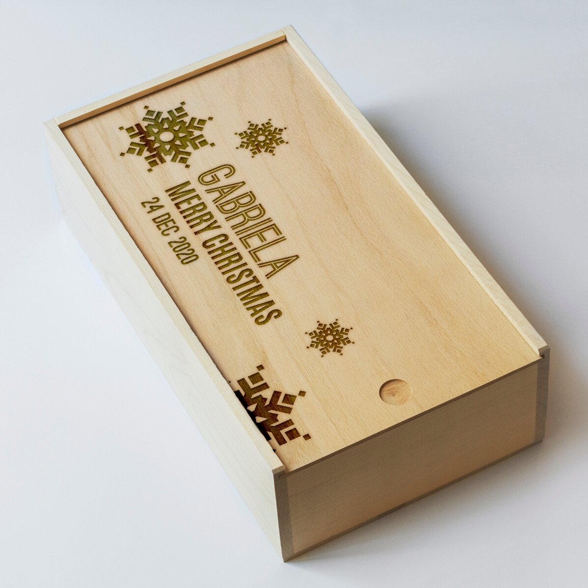 Scatola regalo personalizzata in legno - Fiocchi di neve