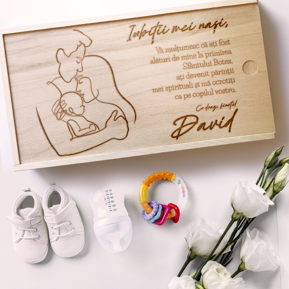 Scatola regalo personalizzata in legno - Cari padrini