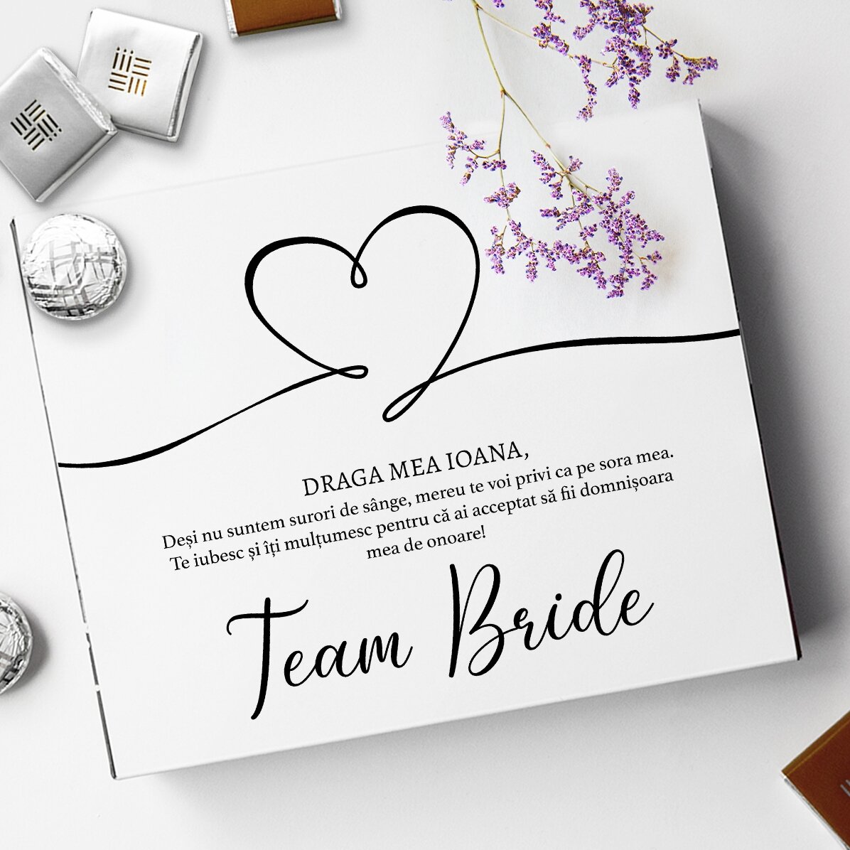 Scatola di cioccolatini personalizzata con messaggio - Team Bride