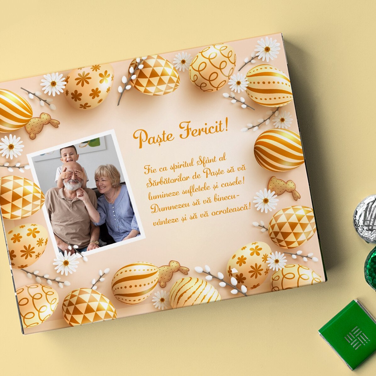 Scatola di caramelle personalizzata con una foto e un messaggio - Buona Pasqua!