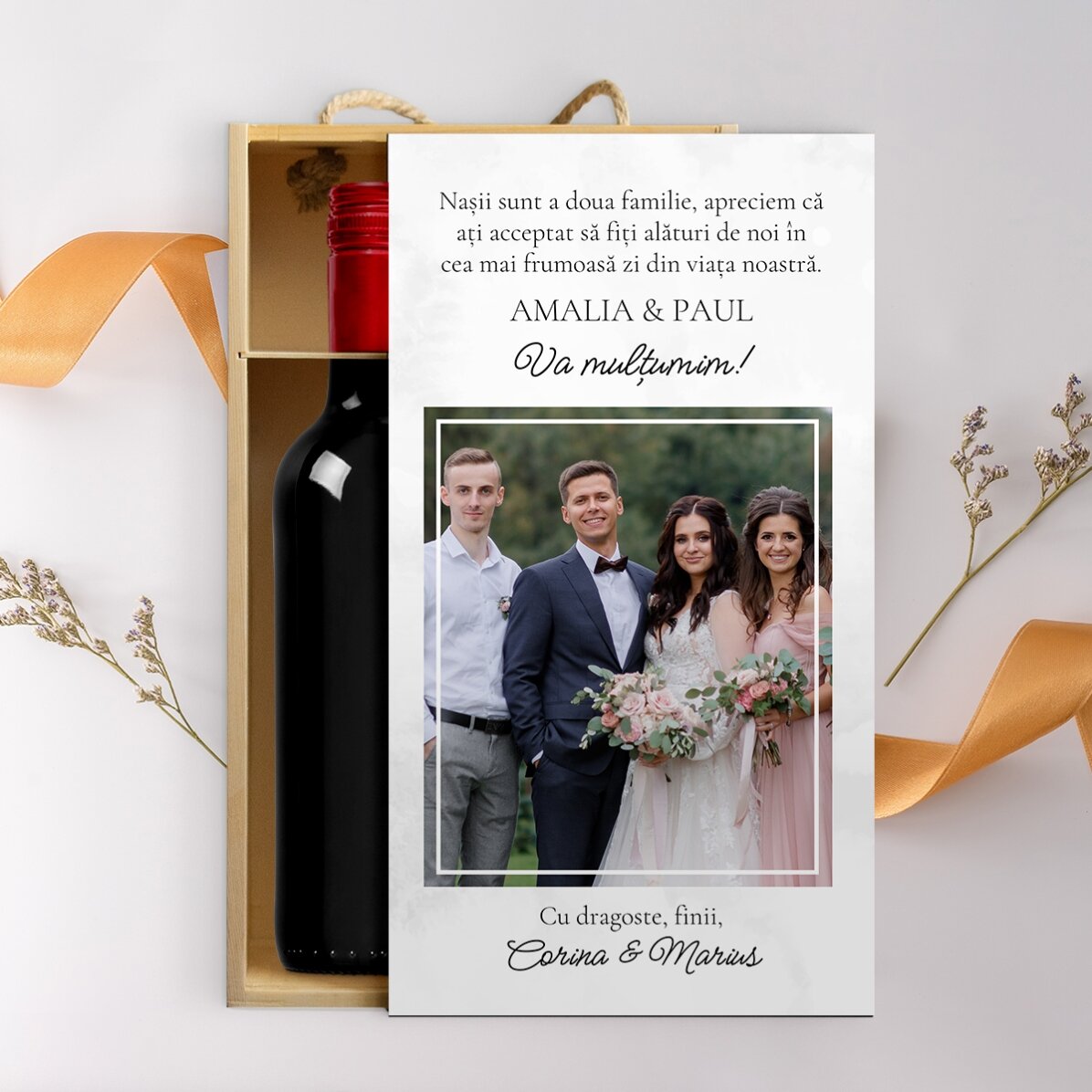 Confezione per 2 bottiglie di vino personalizzata con una foto e un messaggio - Con affetto