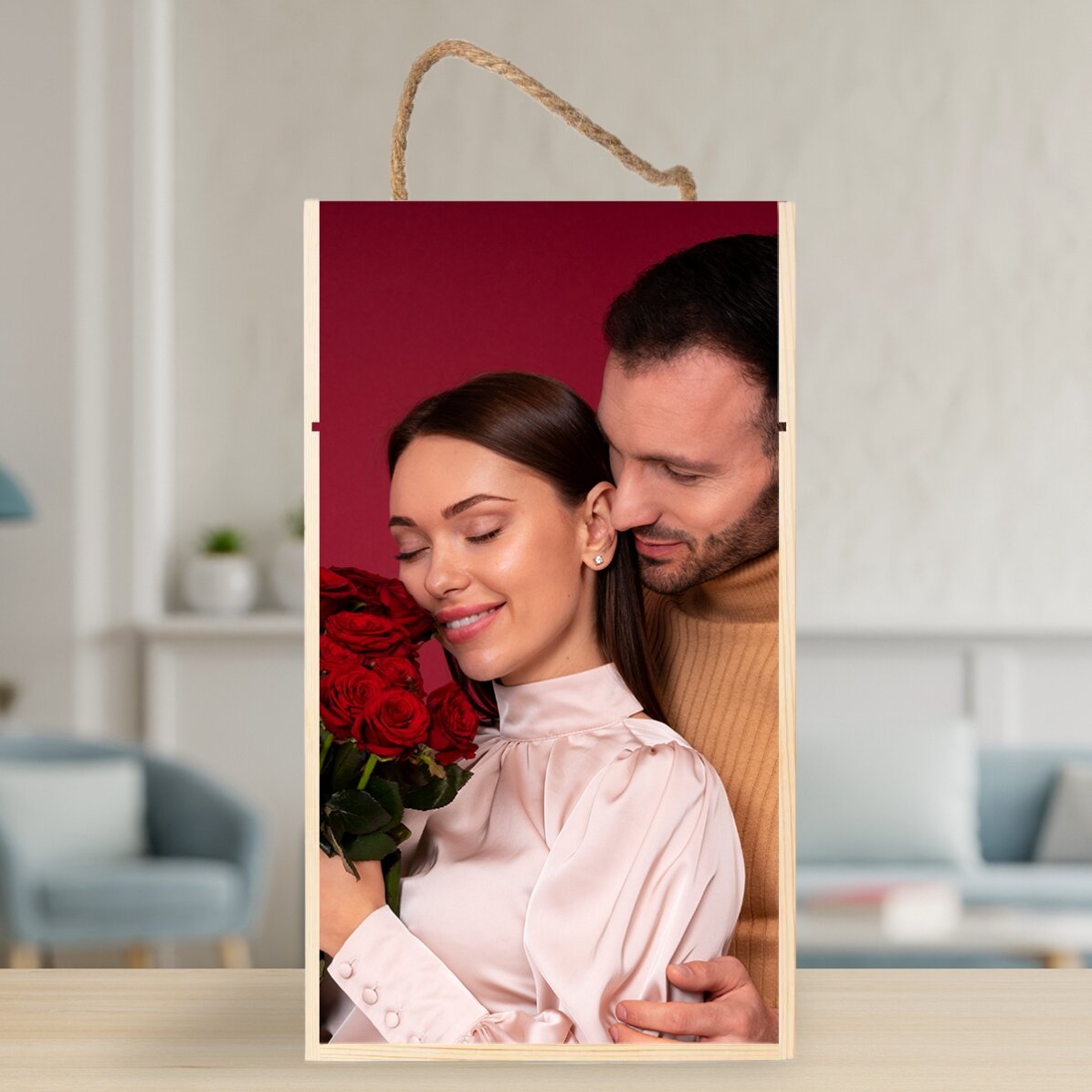 Wine box for 2 bottles personalised with a photo