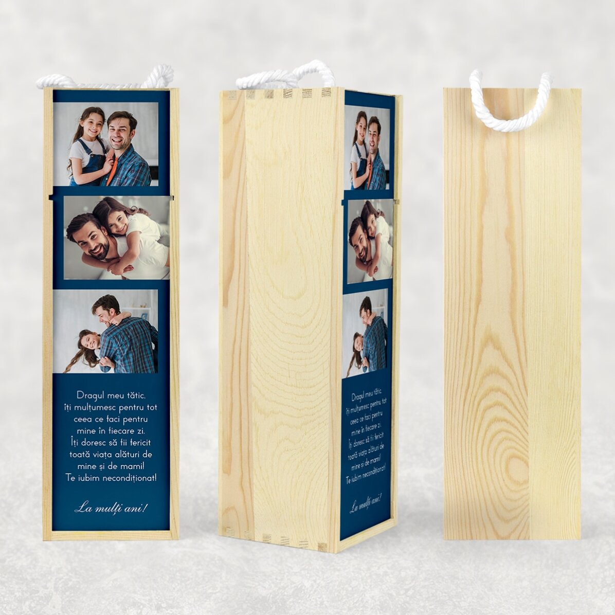Scatola per vino personalizzata con 3 foto e un testo per i propri cari