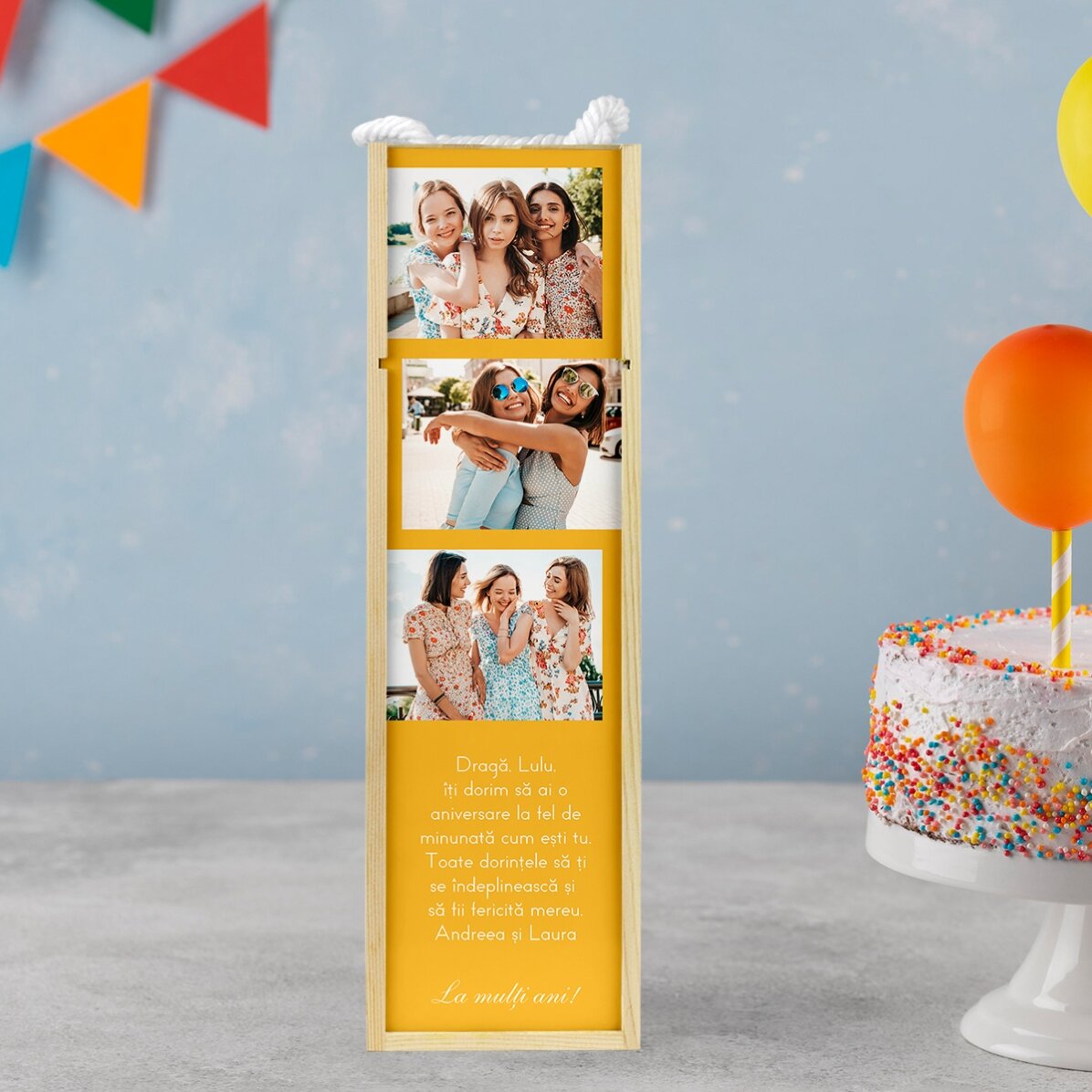 Scatola per vino personalizzata con 3 foto e un testo per i propri cari