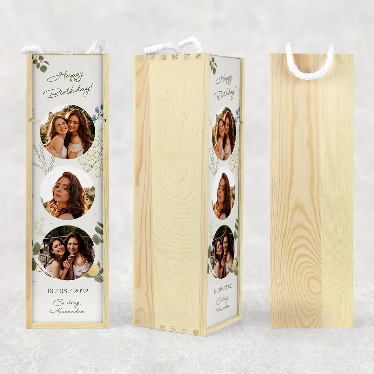 Scatola per vino personalizzata con 3 foto e testo - Per lei