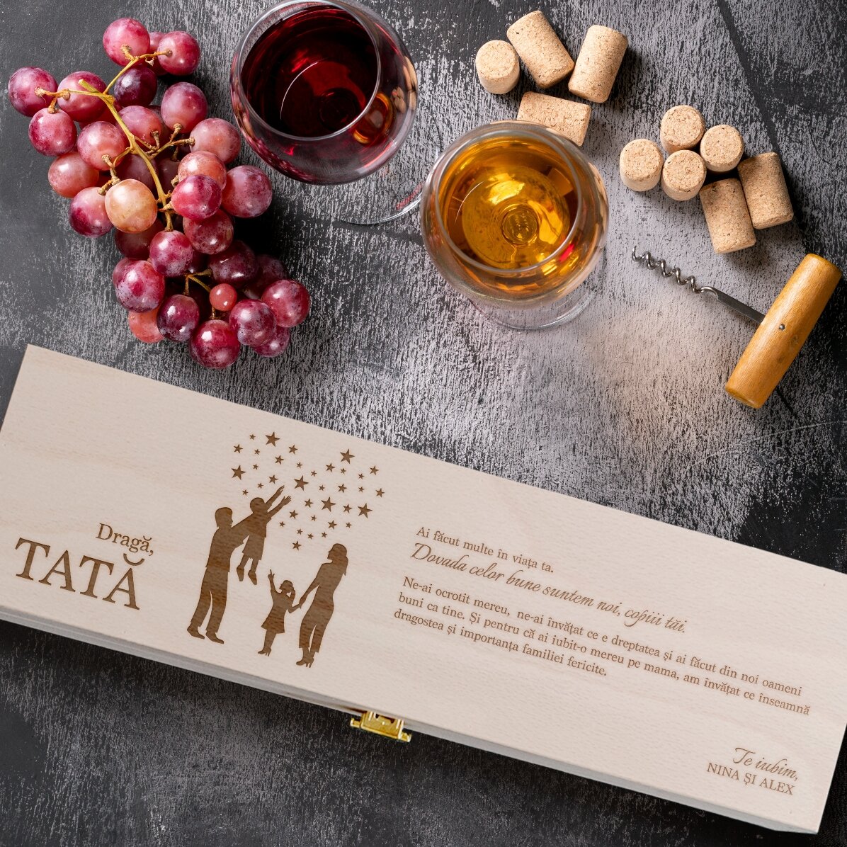 Scatola di vino personalizzata con un messaggio per papà - Siluette