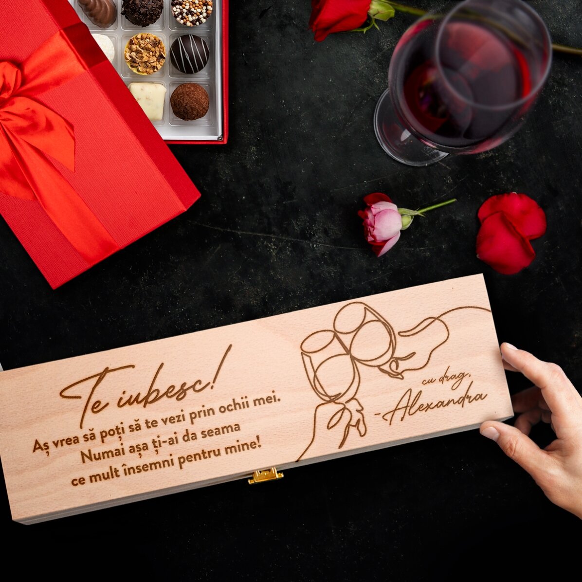 Scatola di vino personalizzata con messaggio e firma - Ti amo!