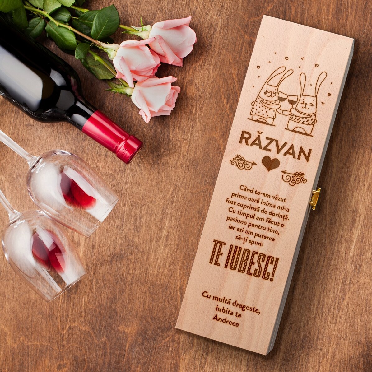 Scatola per vino personalizzata con nome e messaggio - San Valentino
