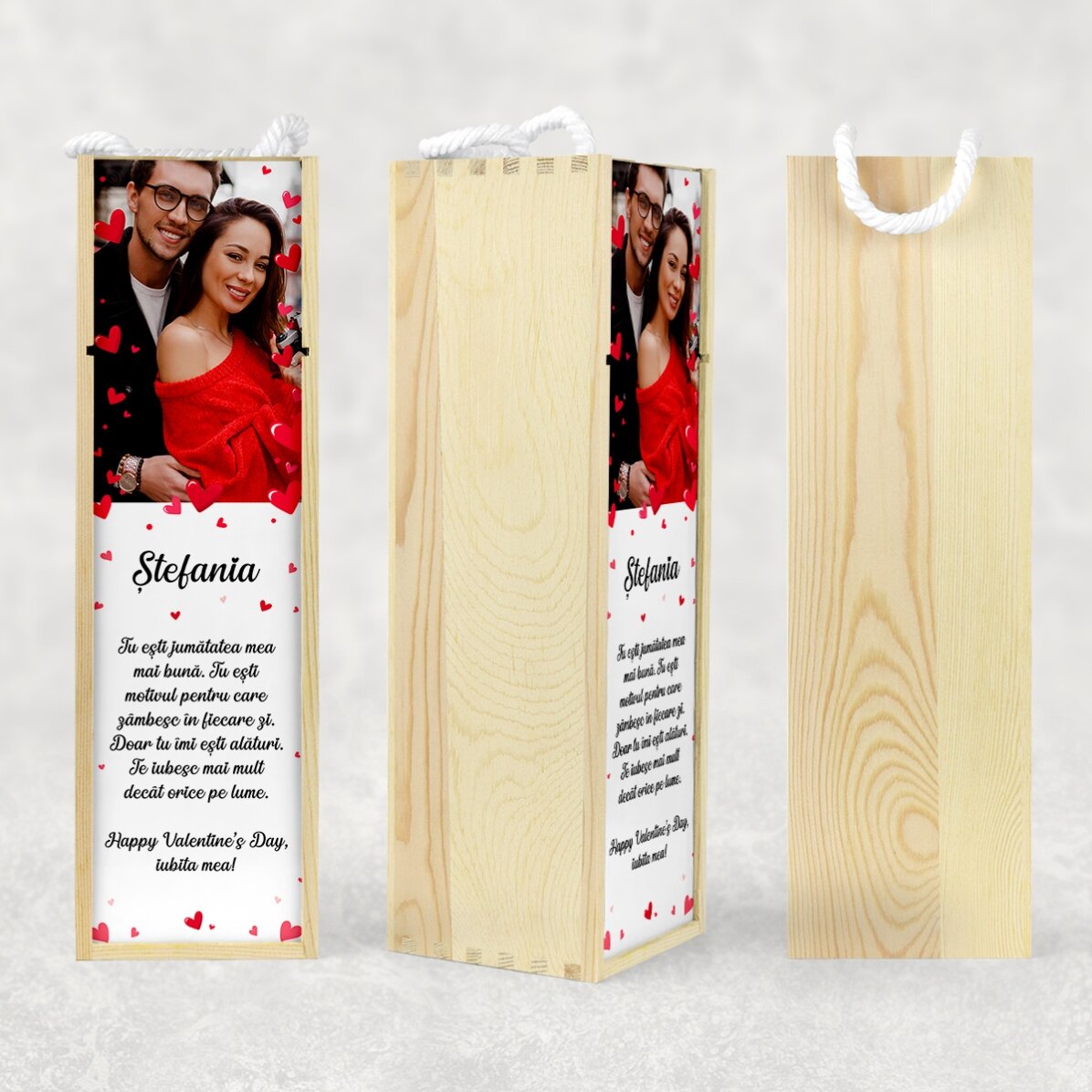 Scatola per vino personalizzata con una foto e un messaggio - Love