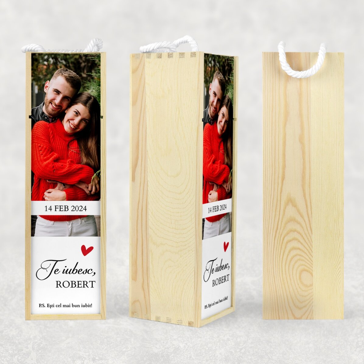 Scatola per vino personalizzata con una foto e una frase - Ti amo