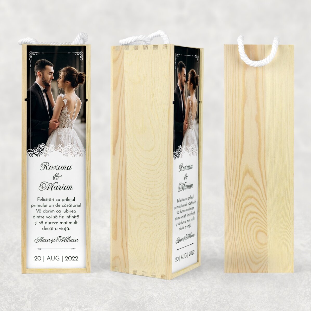 Scatola per vino personalizzata con foto e testo - Anniversario di matrimonio