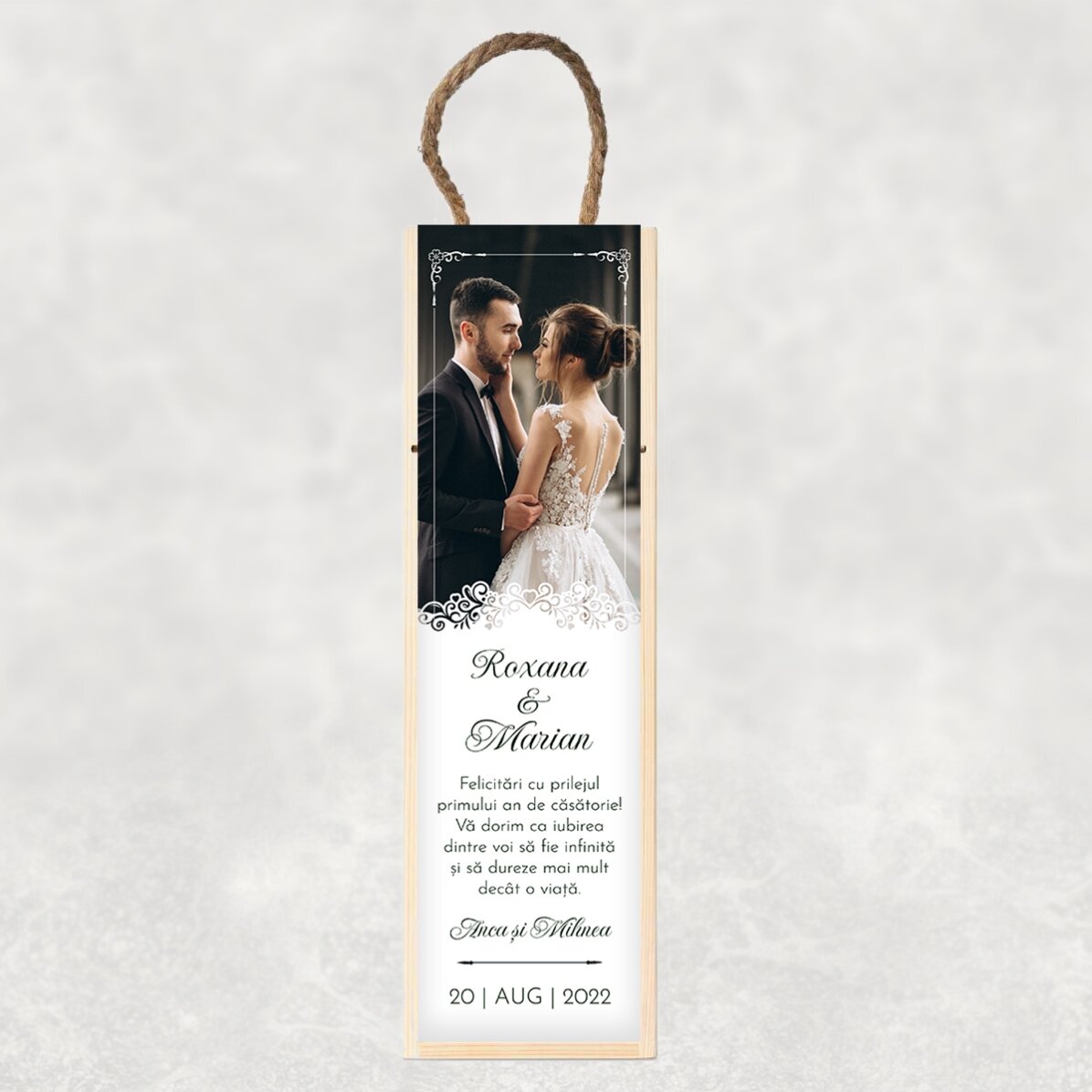 Scatola per vino personalizzata con foto e testo - Anniversario di matrimonio