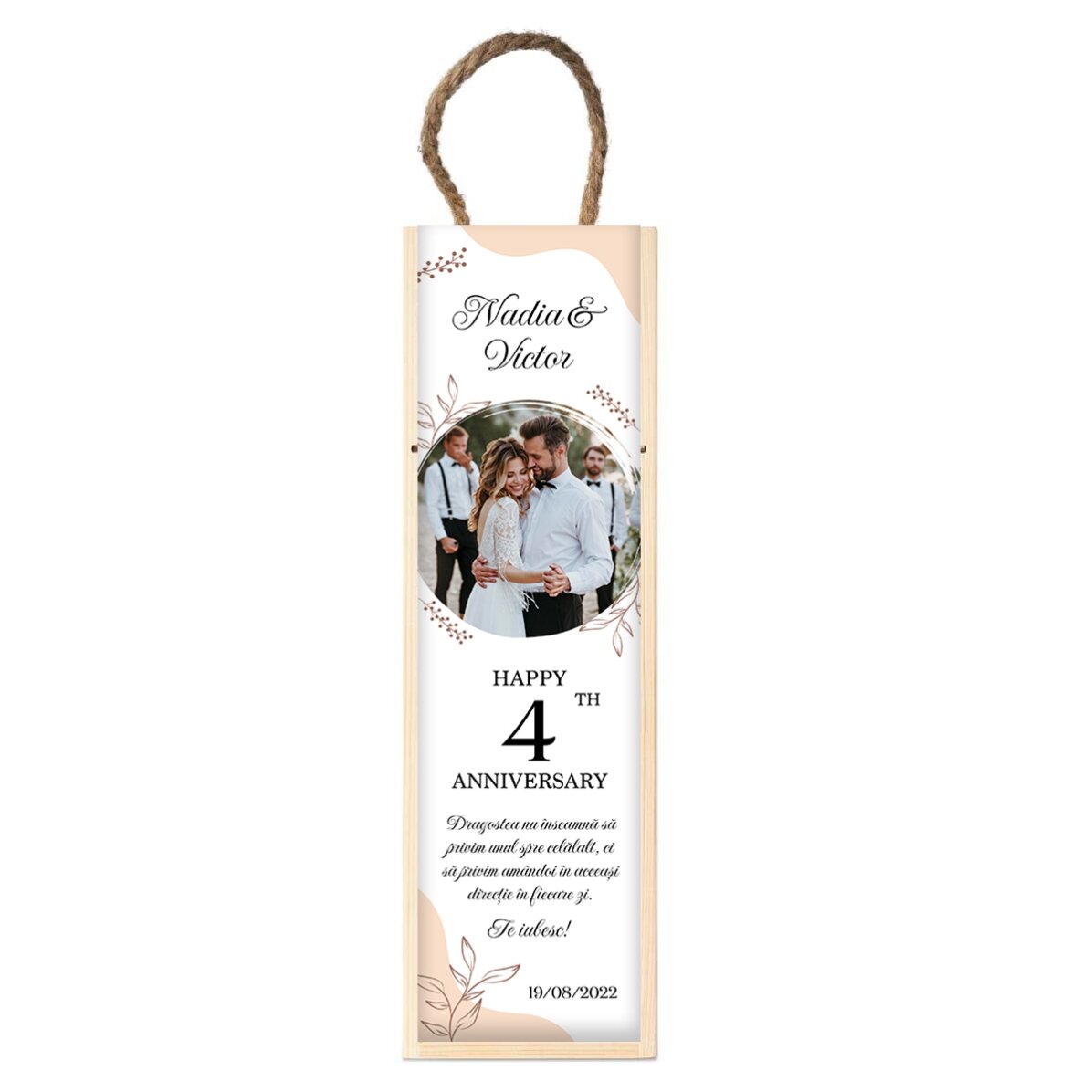 Scatola di vino personalizzata con foto e testo - Anniversario di coppia