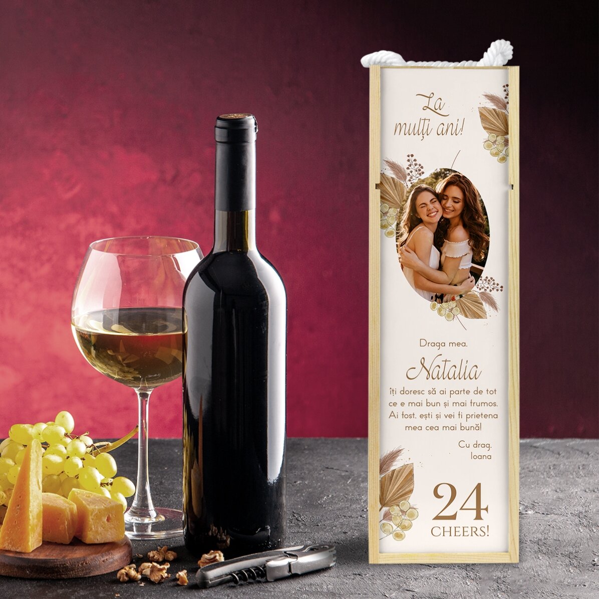 Scatola per vino personalizzata con foto e testo - Buon compleanno