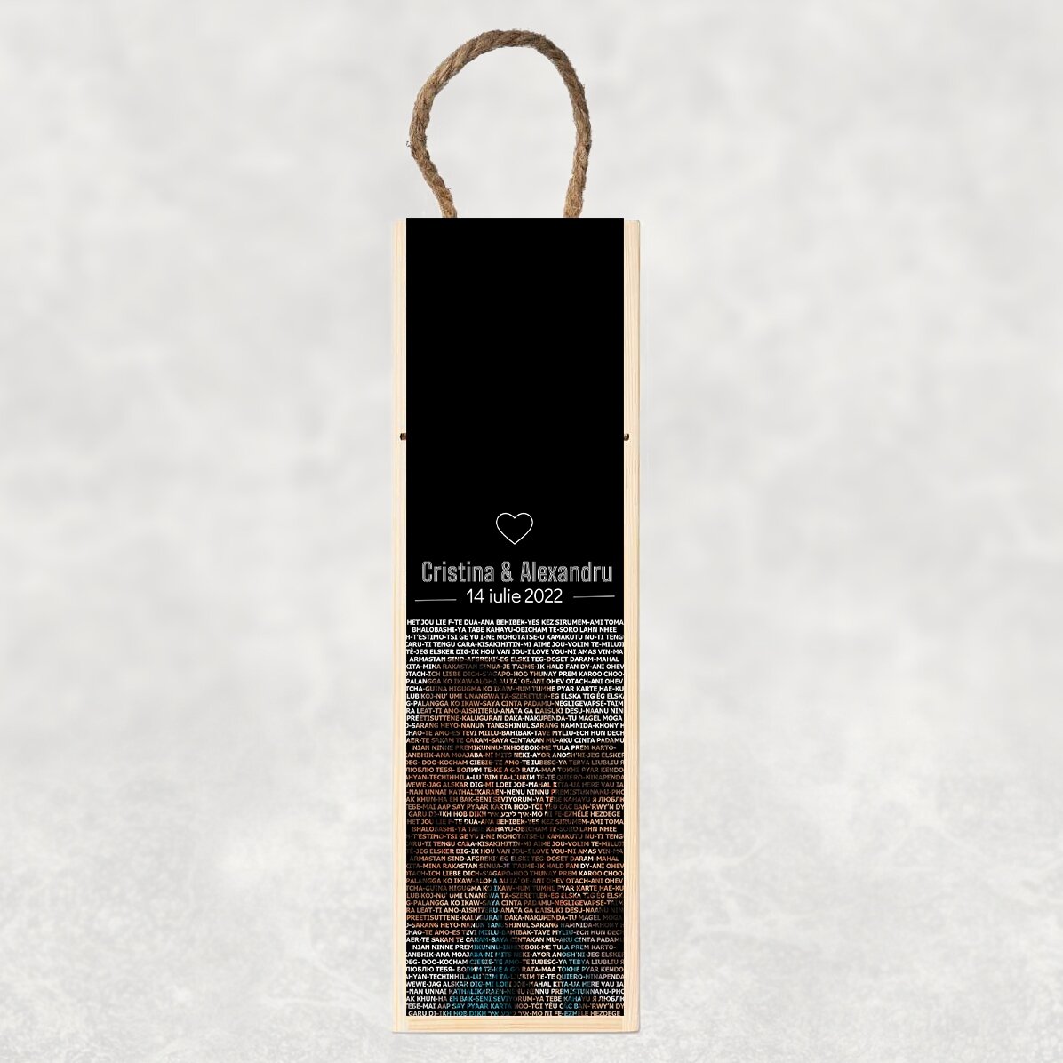 Scatola di vino personalizzata con foto e testo - Ti amo in 100 lingue