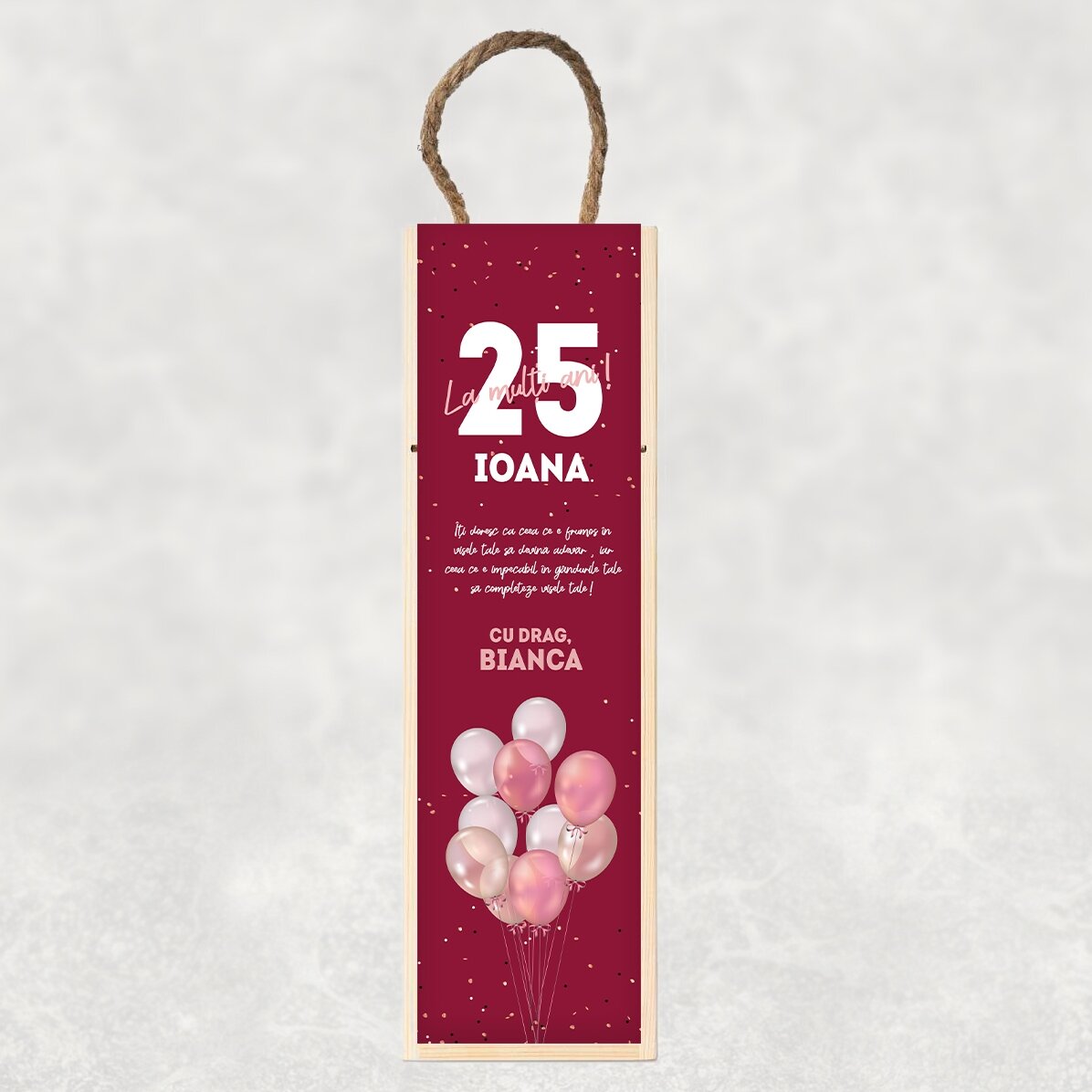 Scatola per vino personalizzata con dedica di compleanno - Palloncini