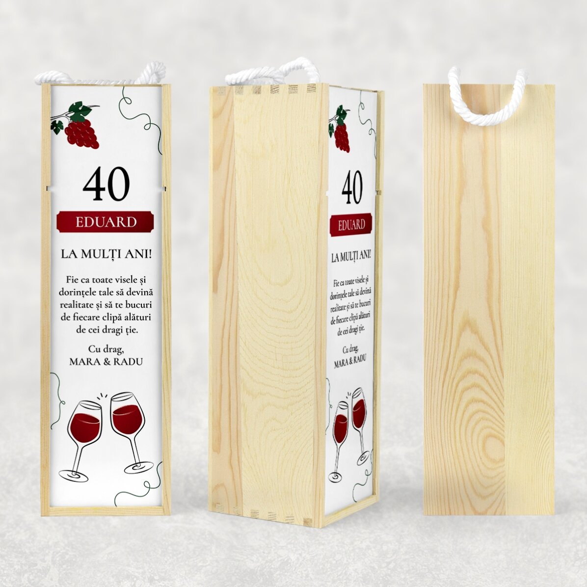 Scatola per vino personalizzata con una dedica per il compleanno