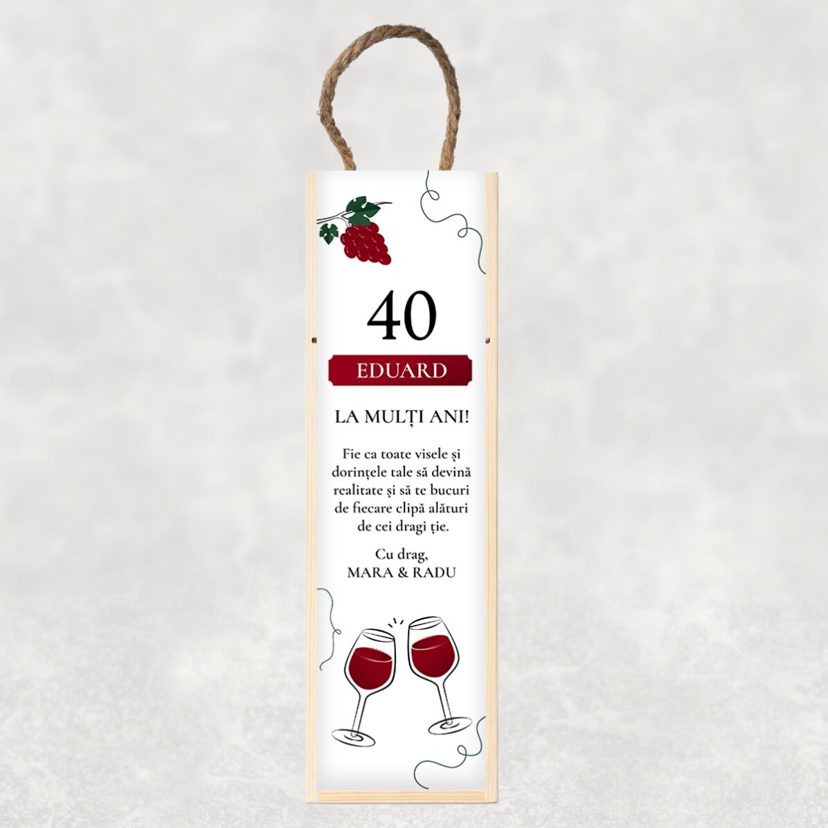 Scatola per vino personalizzata con una dedica per il compleanno