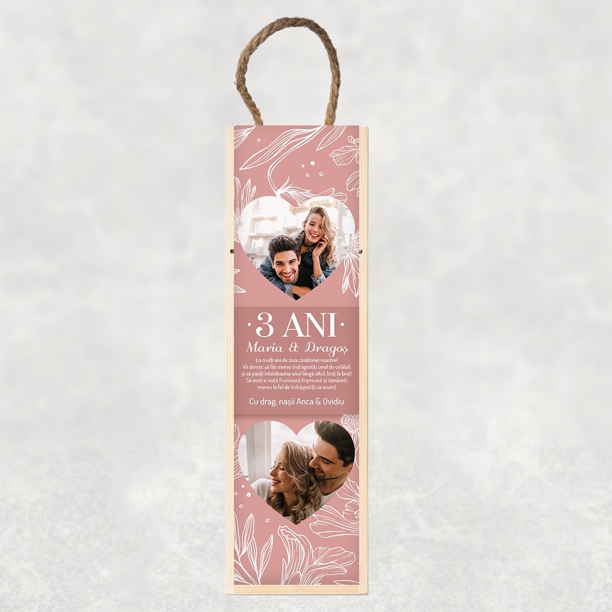 Scatola per vino personalizzata con testo e 2 foto - Anniversario di matrimonio