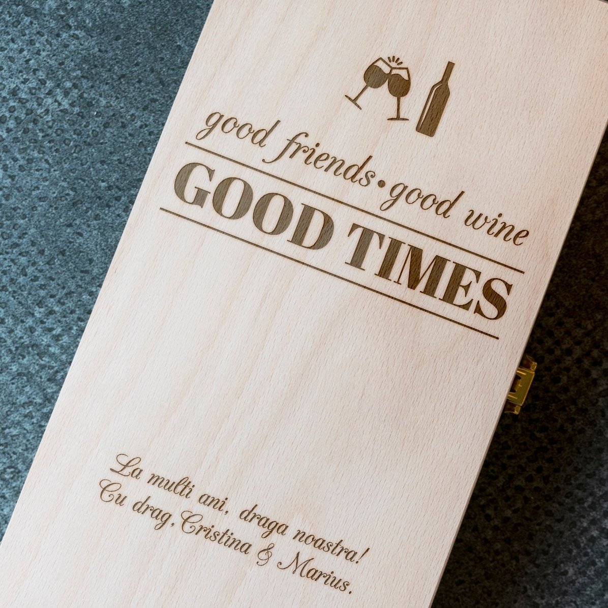 Confezione personalizzata per due bottiglie di vino - Good Friends, Good Wine, Good Times