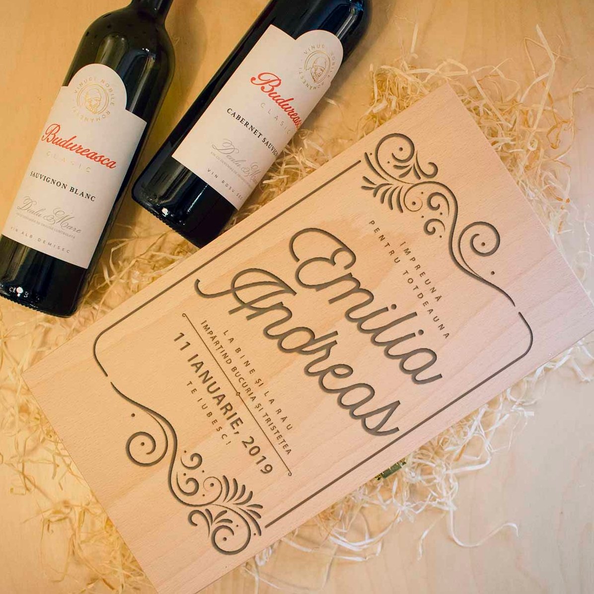 Confezione personalizzata per due bottiglie di vino - Messaggio per gli sposi