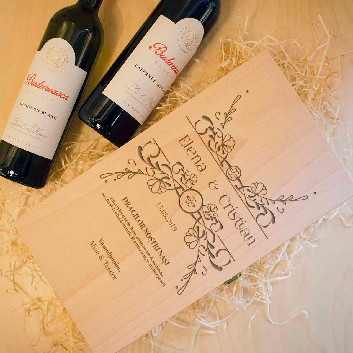 Confezione personalizzata per due bottiglie di vino - Messaggio per i padrini