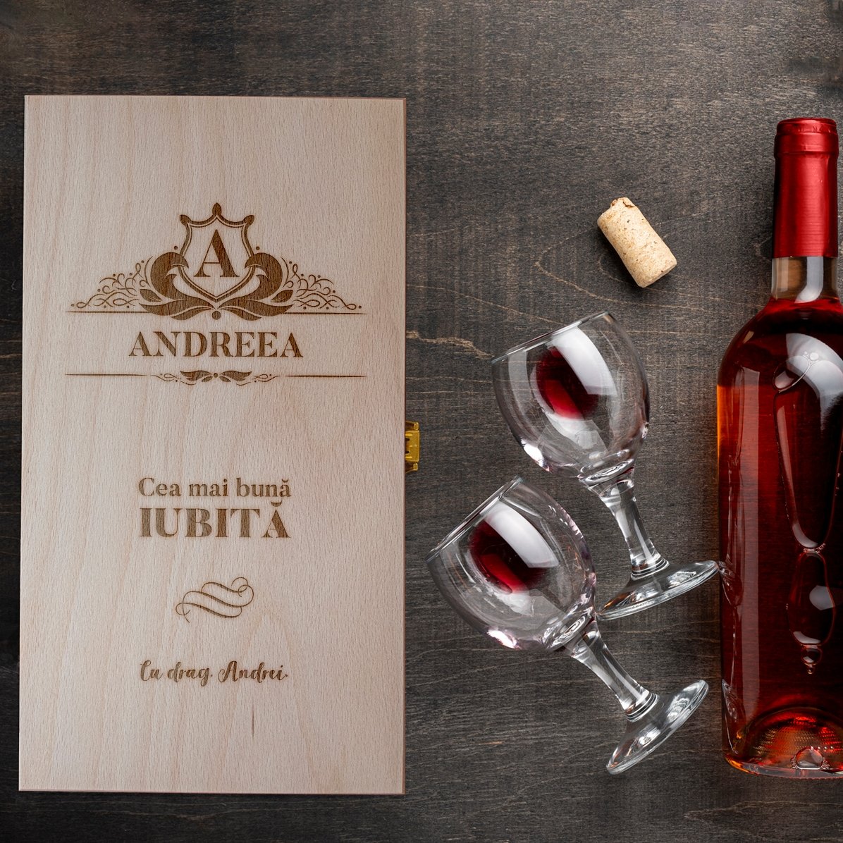 Scatola per vino personalizzata per due bottiglie - modello "nome vintage"