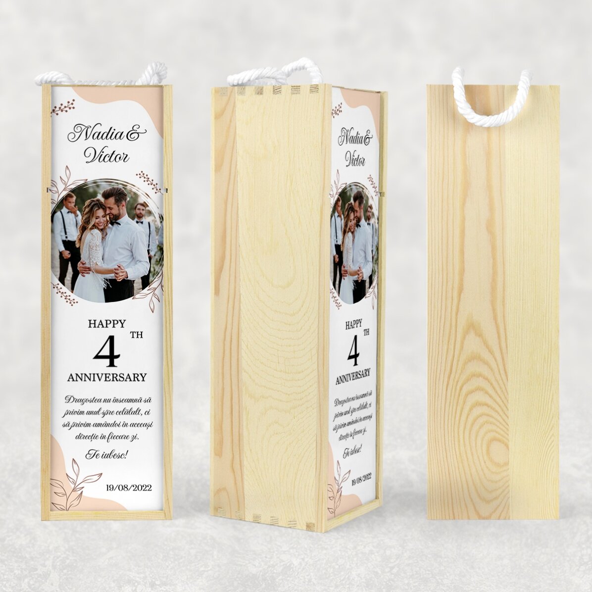 Scatola di vino personalizzata con foto e testo - Anniversario di coppia