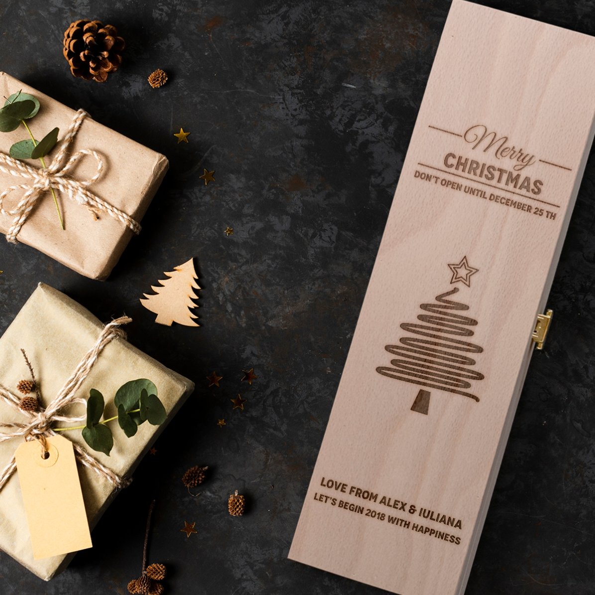 Scatola per vino personalizzata - Star Christmas Tree