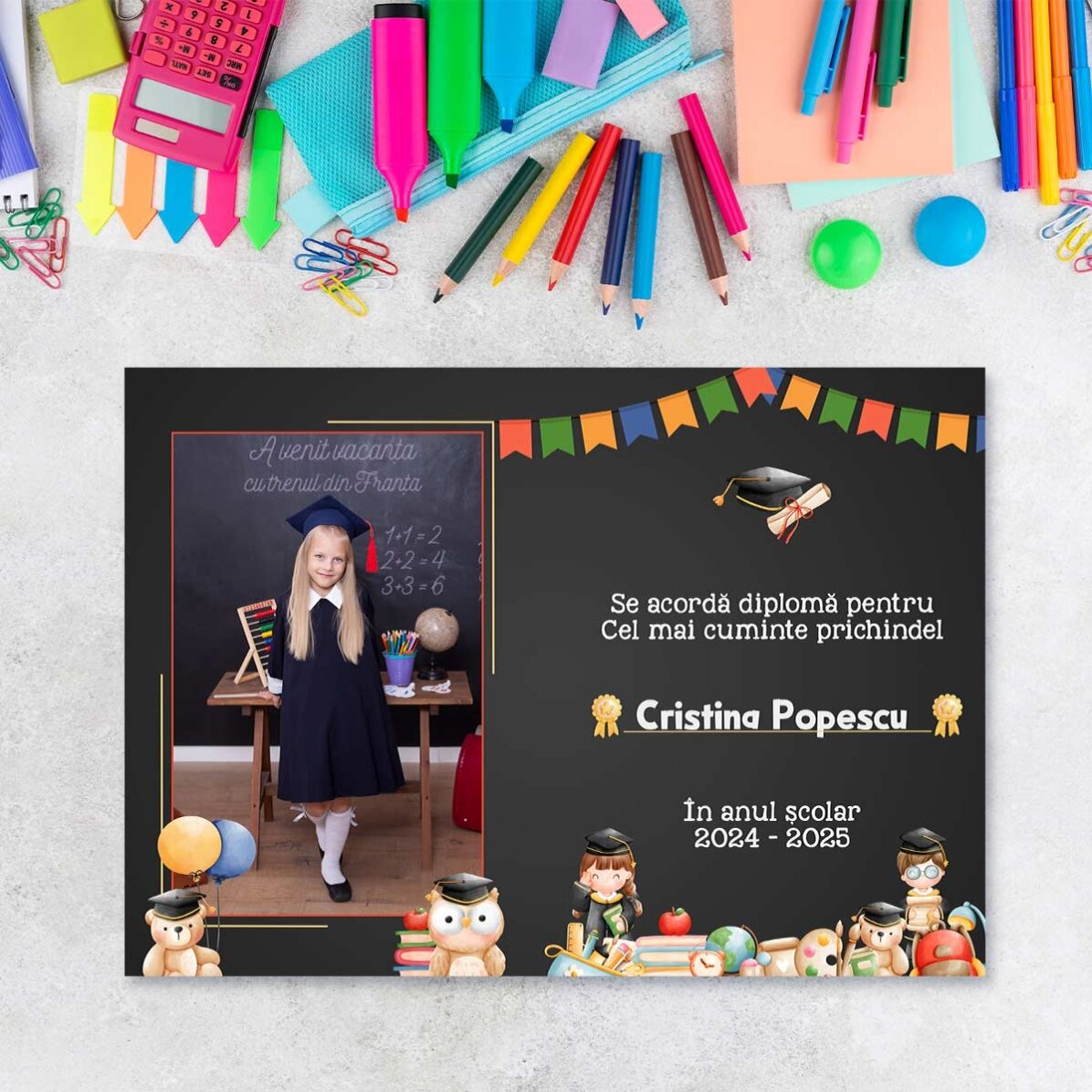 Diploma personalizzato con foto e testo - Per la scolaretta