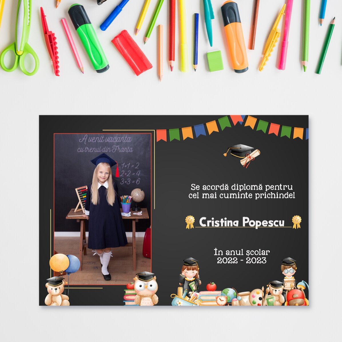 Diploma personalizzato con foto e testo - Per la scolaretta