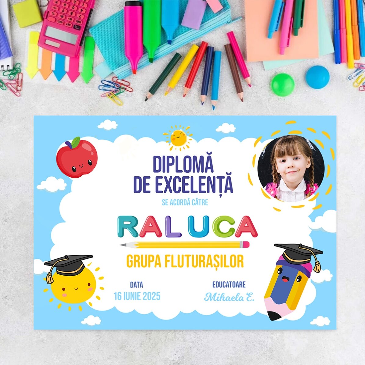 Diploma personalizzato con testo e foto - Diploma di eccellenza per bambini