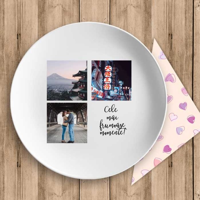 Piatto personalizzato con 3 foto e testo