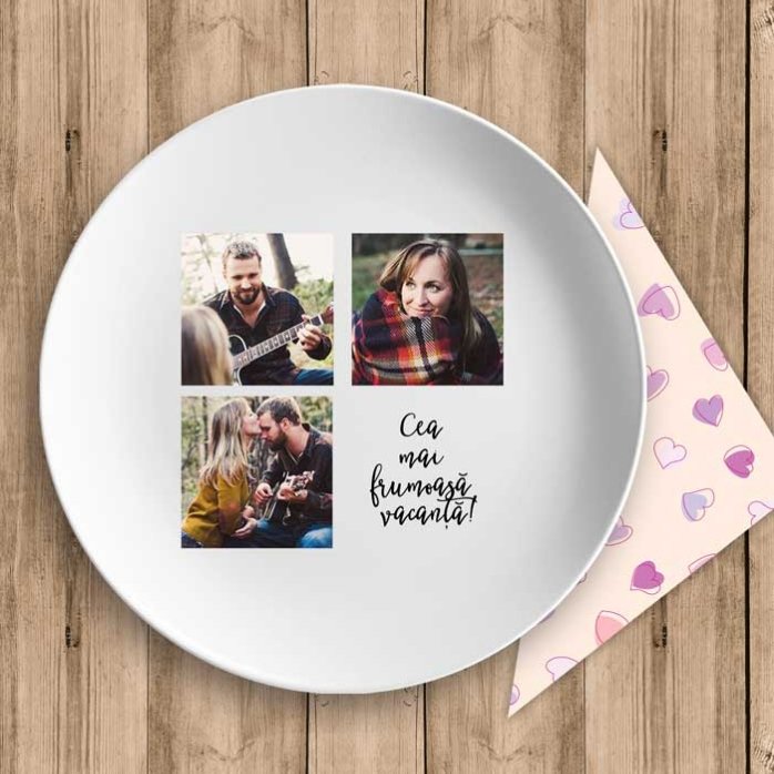 Piatto personalizzato con 3 foto e testo