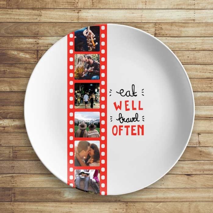 Piatto personalizzato con 6 foto - Mangia bene, viaggia spesso