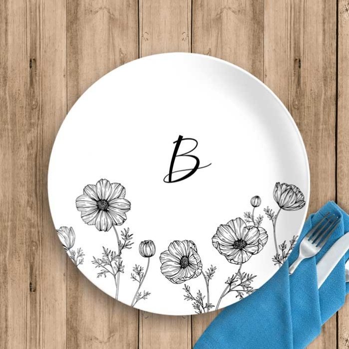 Piatto personalizzato con iniziale e testo - Flowers